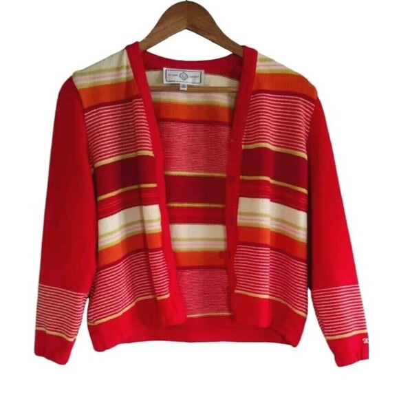 St John Sport Cardigan Marie Gray Women's Small Red Striped V-Neck Button Front - Picture 2 of 9